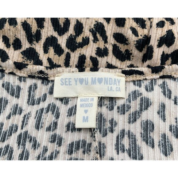 See You Monday Short Sleeve Ruched Sweetheart Neck Ribbed Cheetah Knit Dress M - Picture 5 of 7